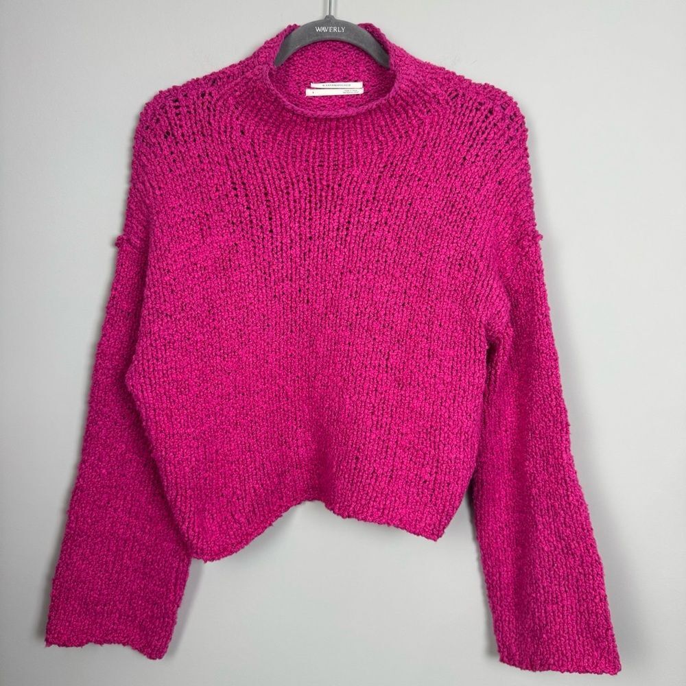 BY ANTHROPOLOGIE | Fuchsia Pink Turtleneck Sweater Flare Sleeve Women’s Size S - Picture 2 of 10